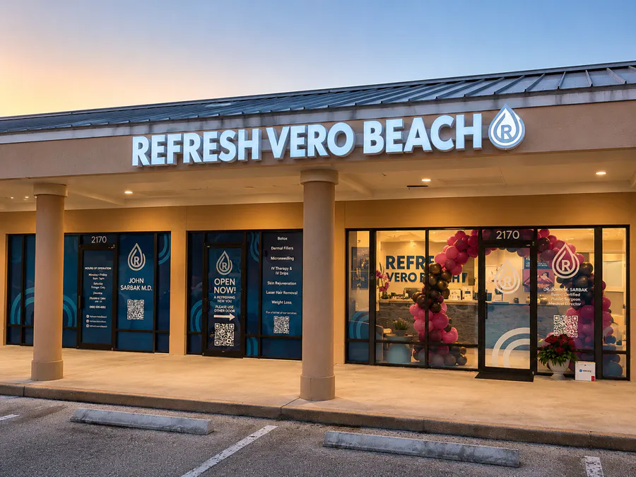 Front entrance of Refresh Aesthetics and Wellness, a physician-led medical aesthetics office in Vero Beach Florida.
